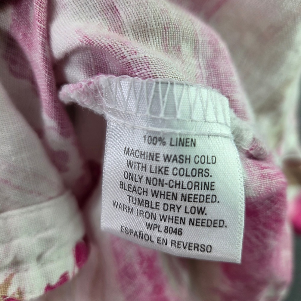 JM Collection Button Down Shirt Womens 16W Pink Tan Floral 100% Linen 3/4 Sleeve - Picture 7 of 8